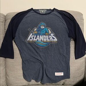 Mitchell & Ness Islanders Navy and Blue Long Sleeve Shirt